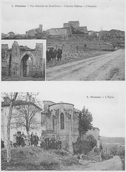 Carte postale double du début du XXe siècle montrant l'église de Pieusse et son oratoire. pieusse-oratoire.jpg